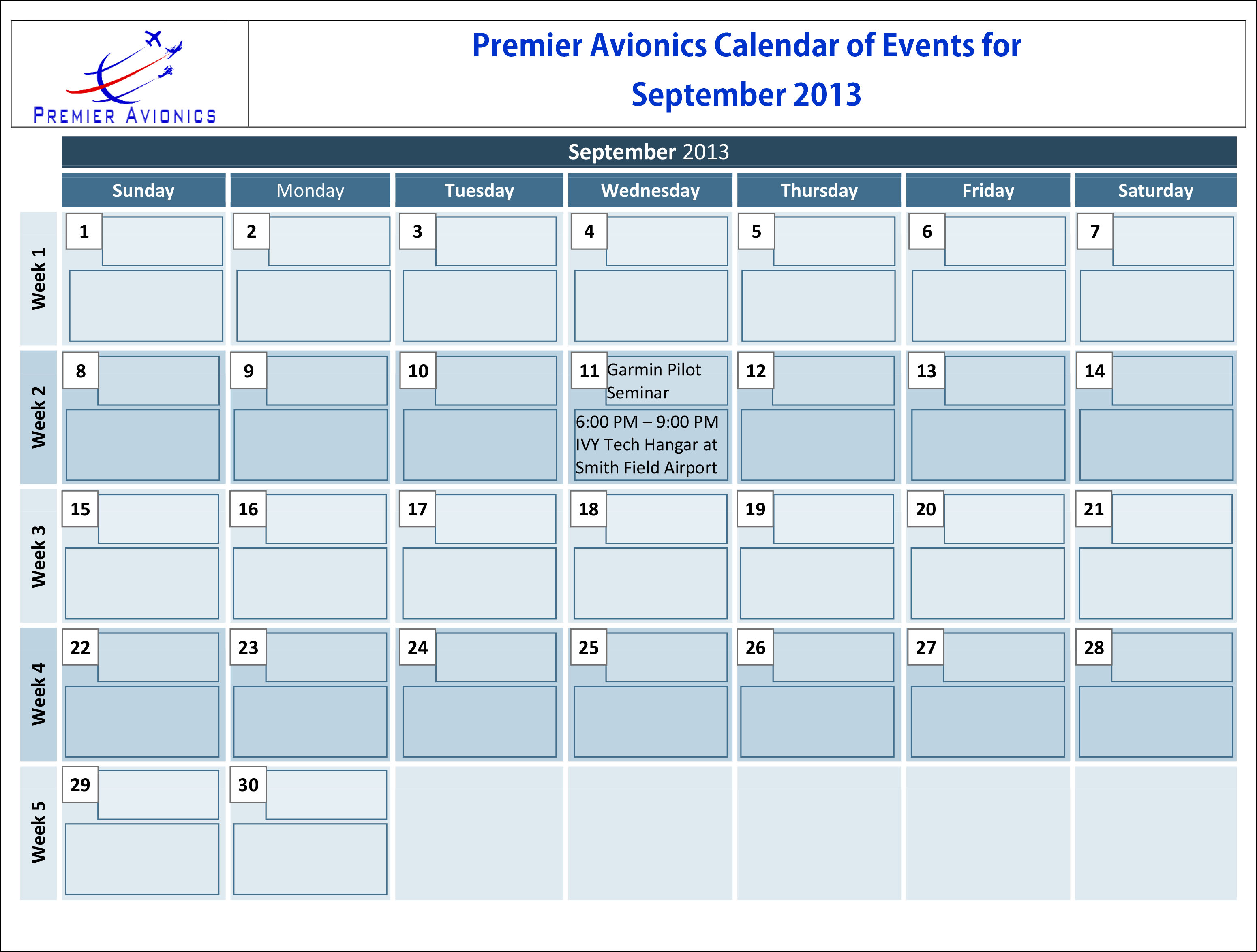 September 2013 Calendar of Events